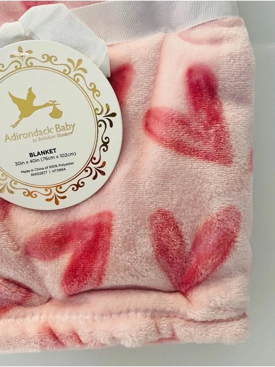 Adirondack Baby by Berkshire Nursery Blanket Pink with Pink Hearts - Picture 5 of 12